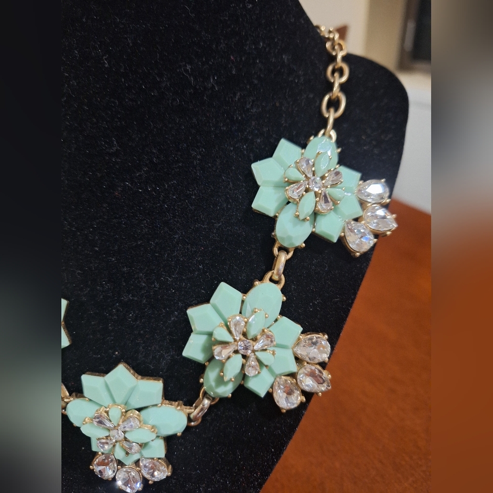 J.Crew Rhinestone Statement Mint Green Color Neck… - image 2
